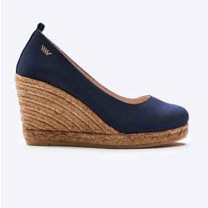 Viscata Marquesa navy canvas espadrille wedge pumps